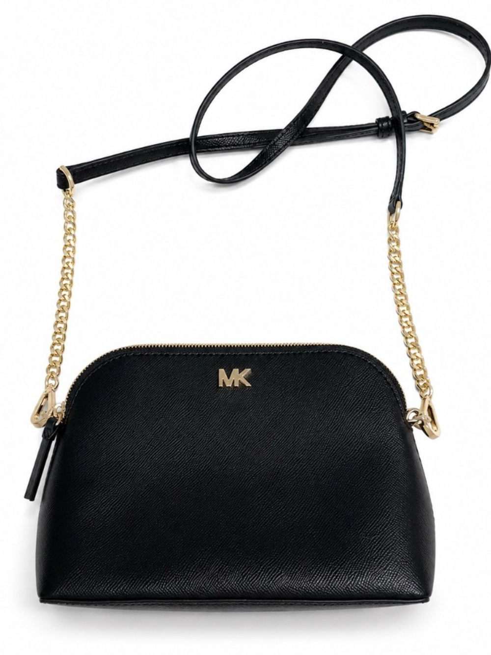 Michael Kors Black Saffiano Leather Crossbody Bag Gold Chain Strap